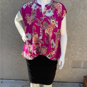 INC Plus Size Twist Front Mixed Media Top sz 1X